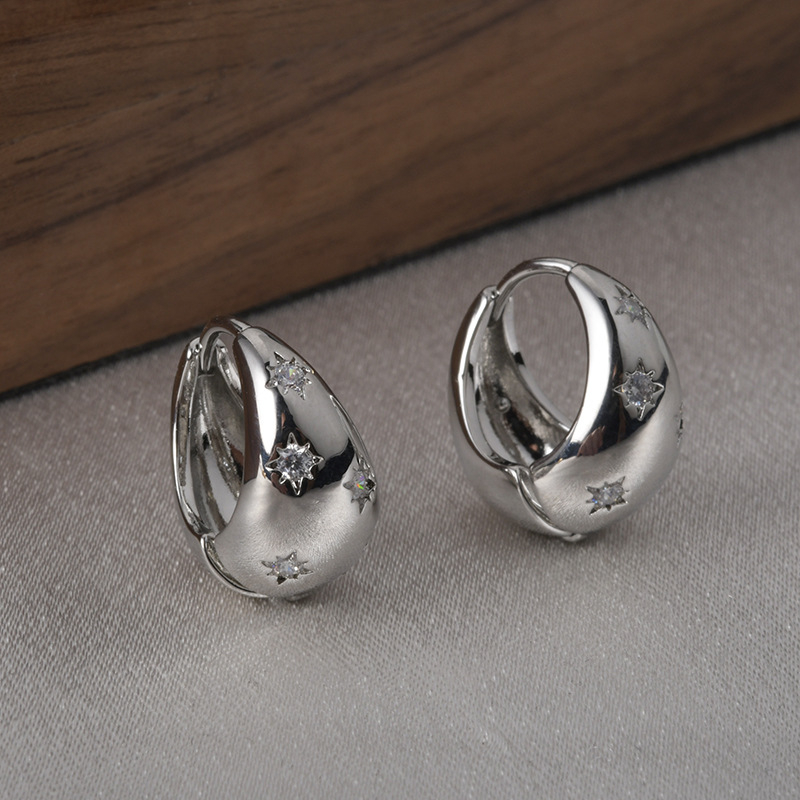 Cercei din cupru cu stea cu opt colțuri, zirconiu, stil retro, pentru femei, placare electroplatină