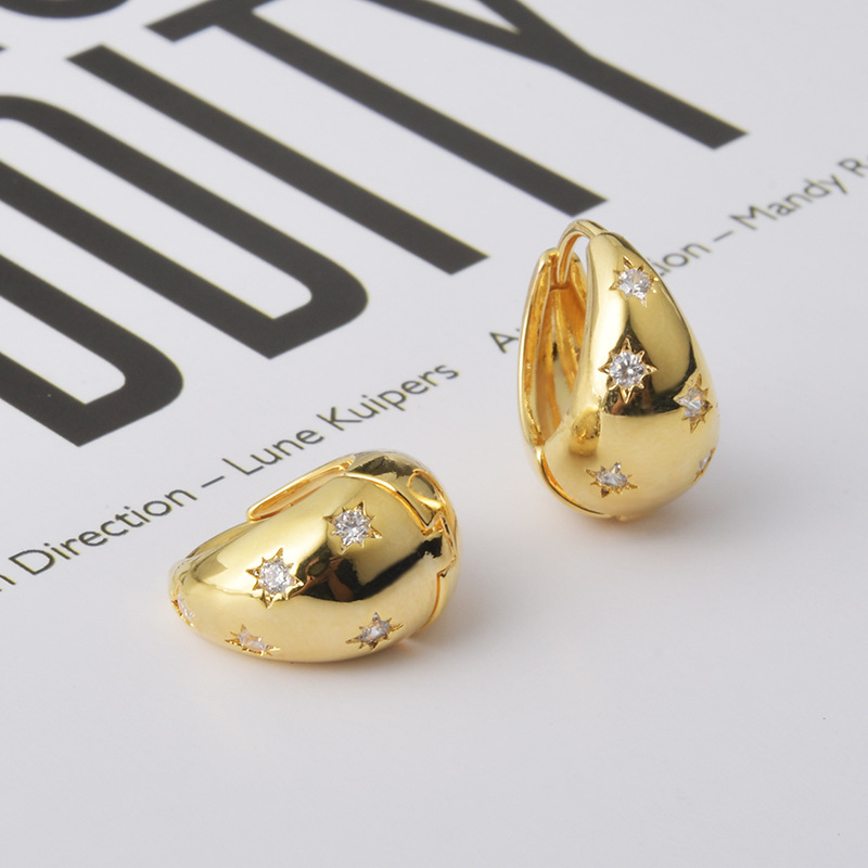 Cercei din cupru cu stea cu opt colțuri, zirconiu, stil retro, pentru femei, placare electroplatină