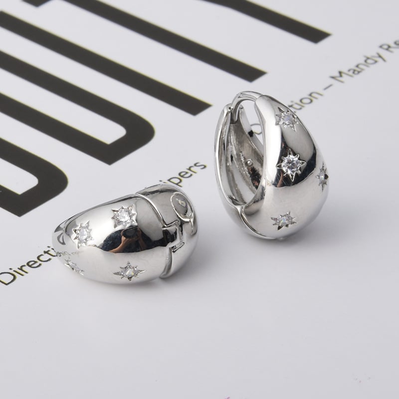 Cercei din cupru cu stea cu opt colțuri, zirconiu, stil retro, pentru femei, placare electroplatină