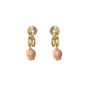 Tulip formájú fülbevaló, réz, galvanizált felület, természetes stílus, 2023 tavasz