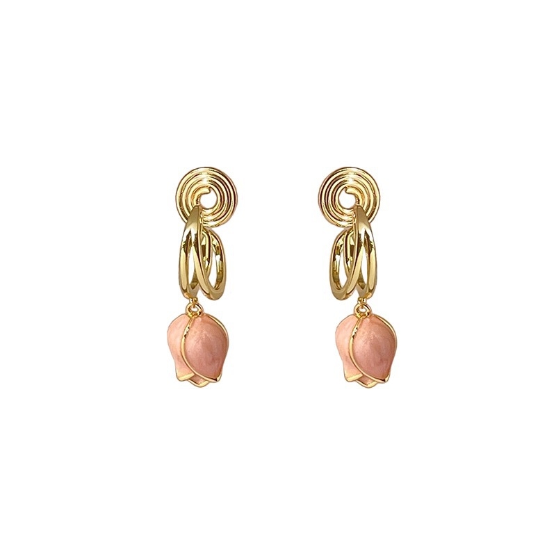 Tulip formájú fülbevaló, réz, galvanizált felület, természetes stílus, 2023 tavasz