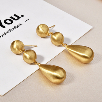 Обици: Ретро метални капковидни обици с матово завършване и дизайн от топчета, европейски стил за жени