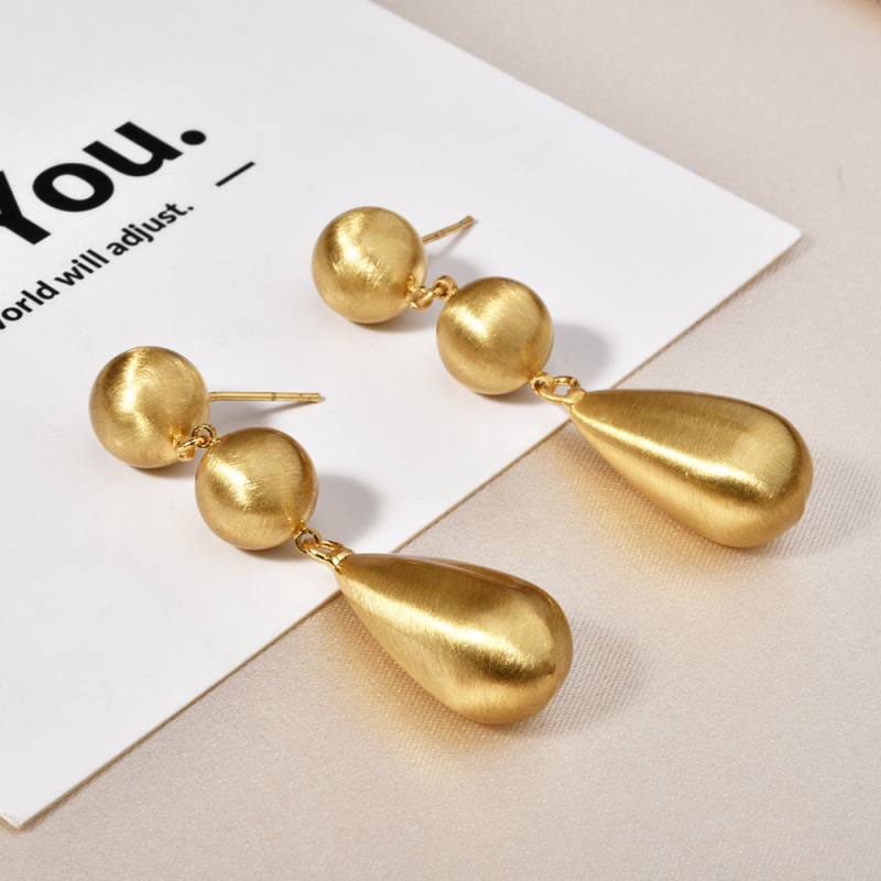 Обици: Ретро метални капковидни обици с матово завършване и дизайн от топчета, европейски стил за жени