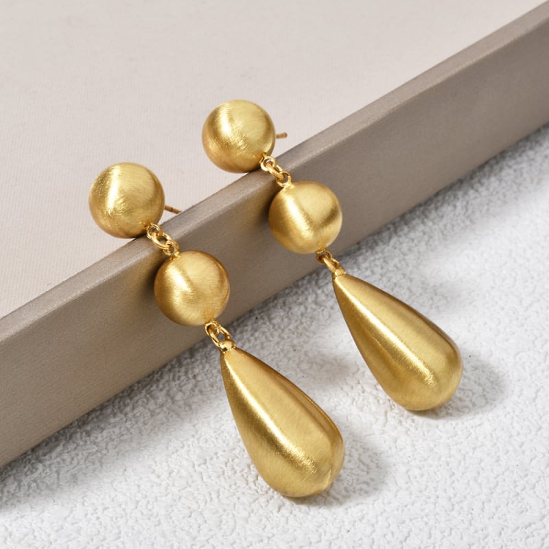 Обици: Ретро метални капковидни обици с матово завършване и дизайн от топчета, европейски стил за жени