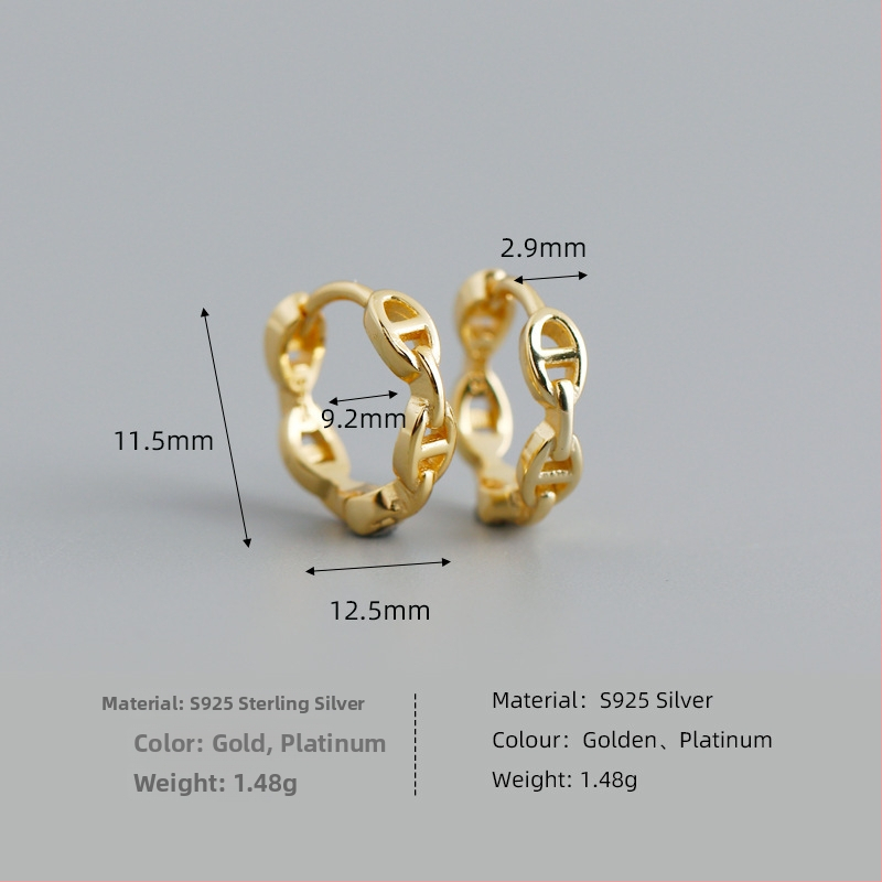 Náušnice zo striebra S925, geometrický reťazový dizajn, elektroplátované, pre ženy