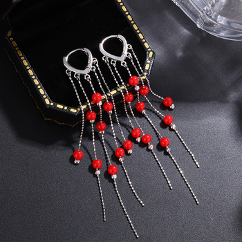 925-ös ezüst gyöngyös hosszú bojtos fülbevaló nőknek, geometriai dizájn, könnyű luxus