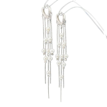 925-ös ezüst gyöngyös hosszú bojtos fülbevaló nőknek, geometriai dizájn, könnyű luxus