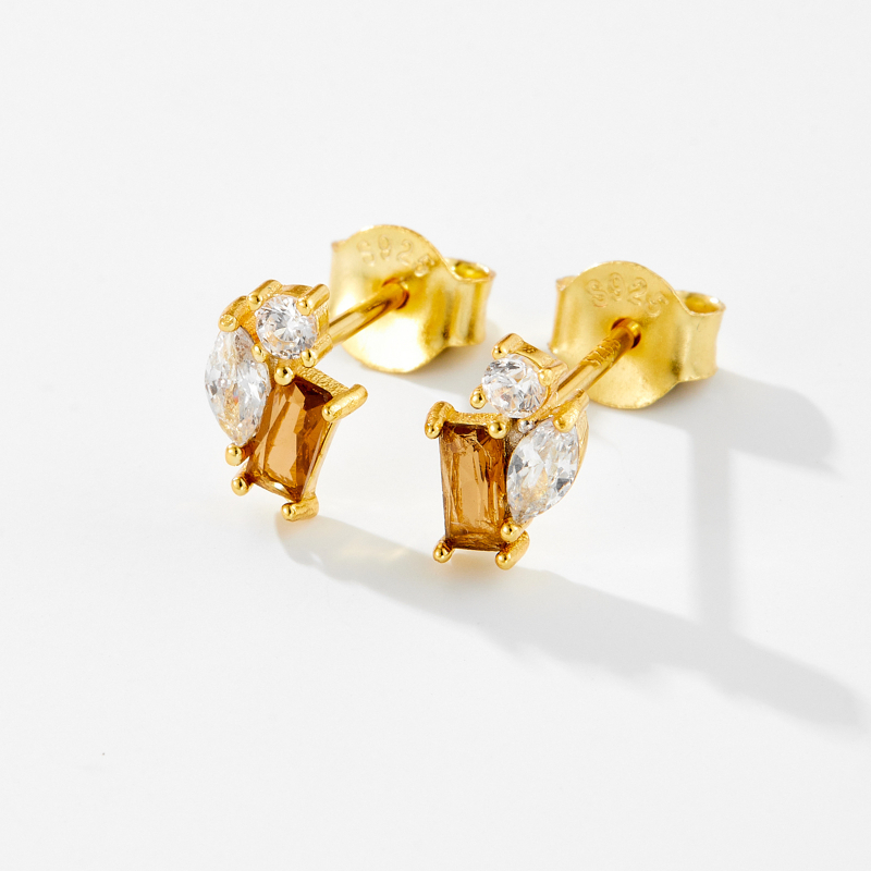 Студ обици от сребро 925 с геометричен дизайн, платина/18k златно покритие, марка Andy Wen