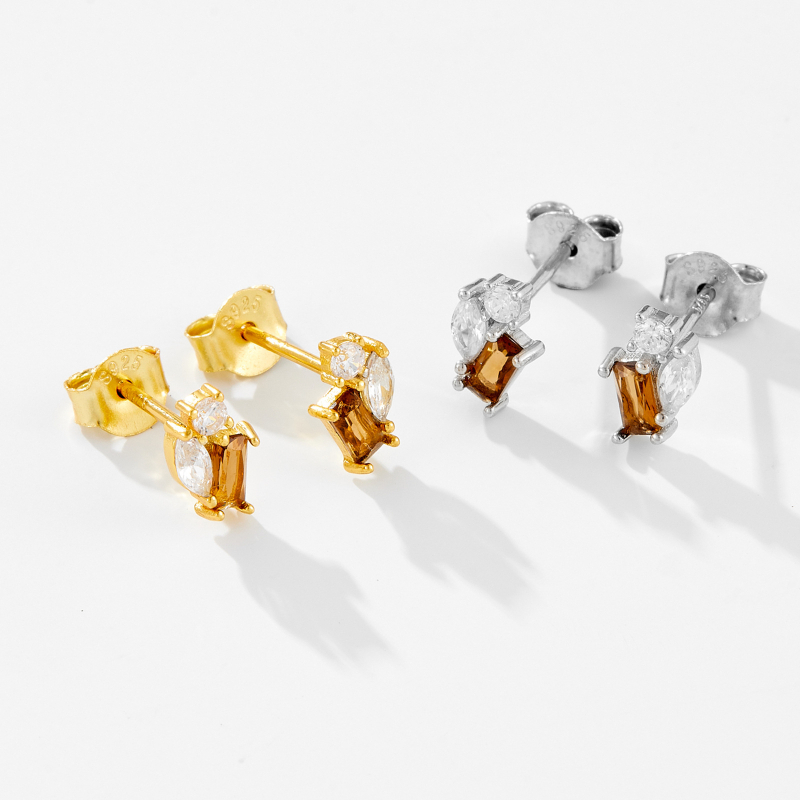 Студ обици от сребро 925 с геометричен дизайн, платина/18k златно покритие, марка Andy Wen