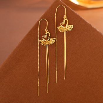 925-ös ezüst fülbevaló, kefével megmunkált felülettel – kettős hattyú, hosszú bojtok, fülhurok (925 Sterling Silver, brushed finish, double swan, long tassel, ear wires)