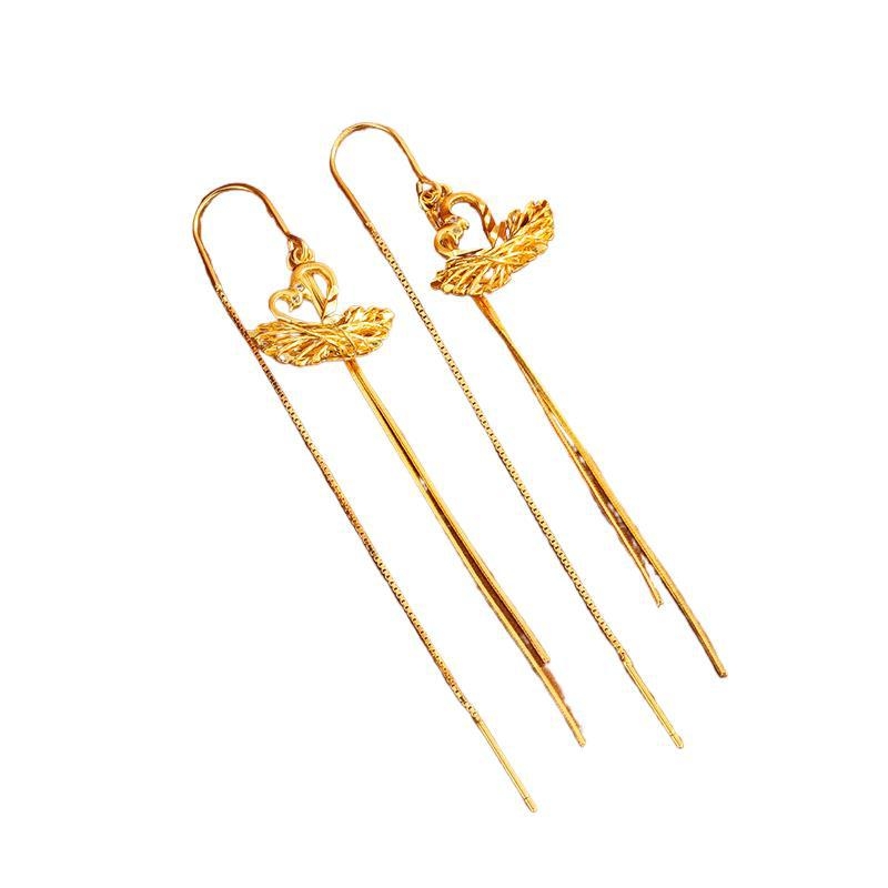 925-ös ezüst fülbevaló, kefével megmunkált felülettel – kettős hattyú, hosszú bojtok, fülhurok (925 Sterling Silver, brushed finish, double swan, long tassel, ear wires)