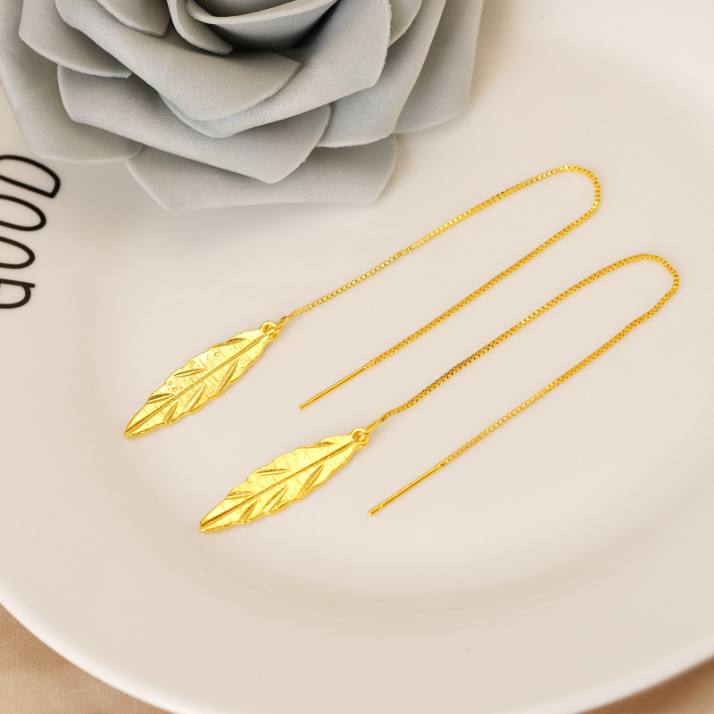 Naušnice s dizajnom listova, legura, brend Golden World, stil Fashion OL, za žene, proljeće 2023