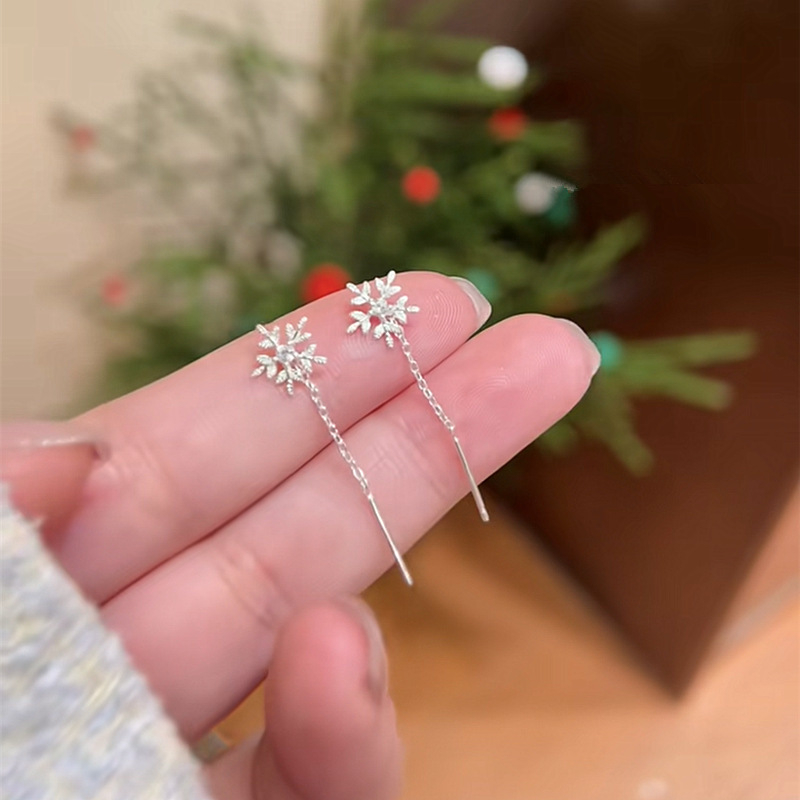 Medi naušnice od S999 sterling srebra, snježna pahulja s resicama, za žene, stil svjež i sladak