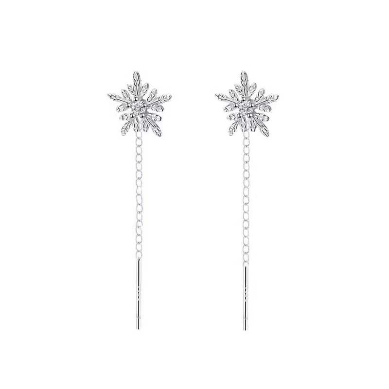 Medi naušnice od S999 sterling srebra, snježna pahulja s resicama, za žene, stil svjež i sladak