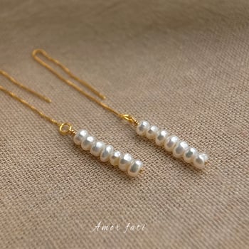 Cercei cu perle de apă dulce, stil geometric minimalist, lucrate manual, origine Yiwu