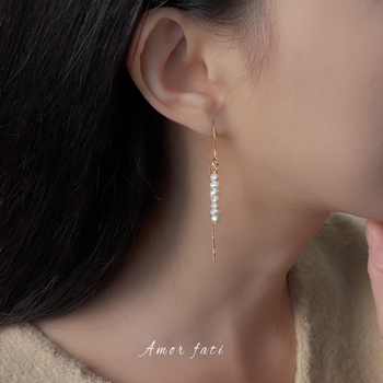 Cercei cu perle de apă dulce, stil geometric minimalist, lucrate manual, origine Yiwu