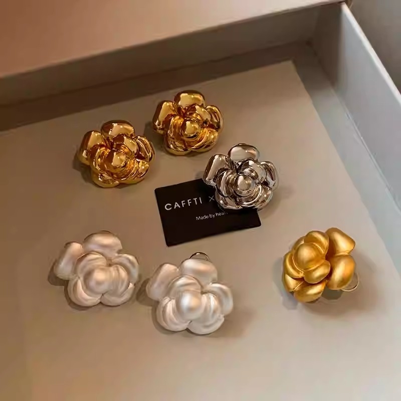 Posh cercei cu floare de camelia, cupru acoperit, știfturi din argint 925, placare electroplată, stil lux ușor