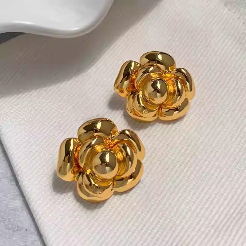 Posh cercei cu floare de camelia, cupru acoperit, știfturi din argint 925, placare electroplată, stil lux ușor