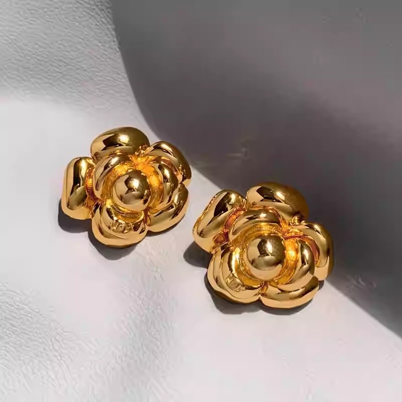 Posh cercei cu floare de camelia, cupru acoperit, știfturi din argint 925, placare electroplată, stil lux ușor