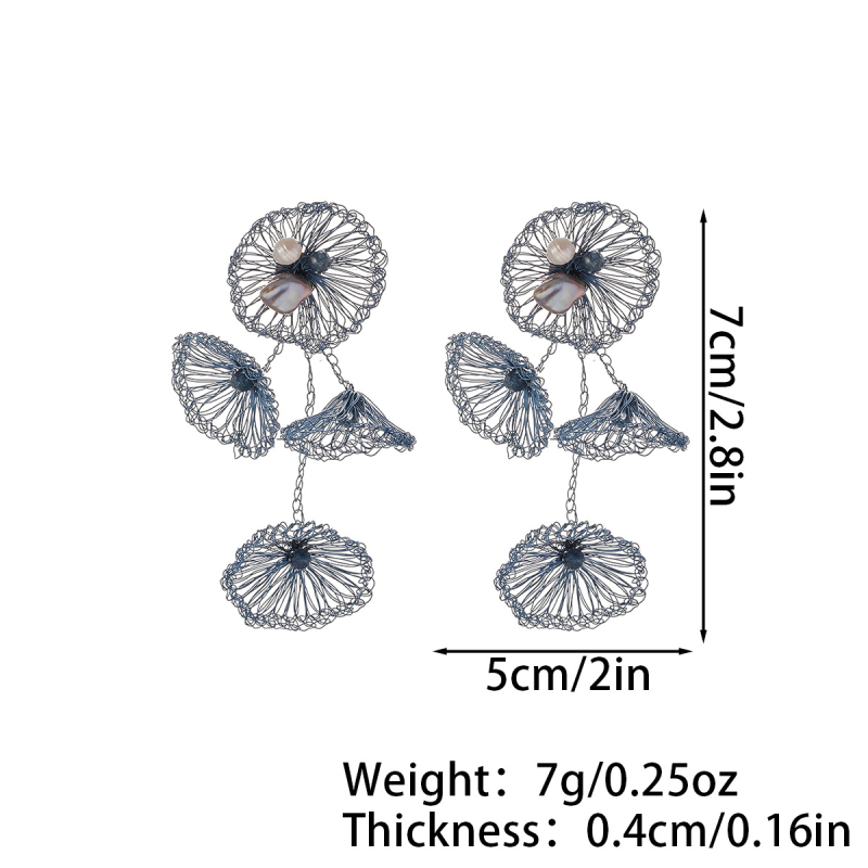 Cercei cu fir de cupru împletit în formă de floare, ciucuri, lucrate manual, știfturi din argint 925, stil ușor de lux