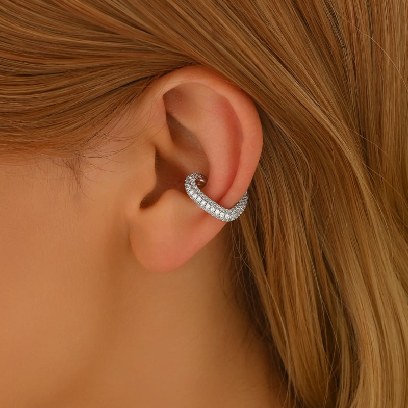 Manșete de urechi din cupru cu zirconiu încrustat, formă inimă, design original, clipsuri în formă de U pentru femei