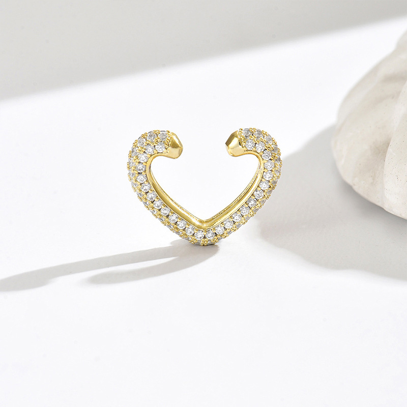 Manșete de urechi din cupru cu zirconiu încrustat, formă inimă, design original, clipsuri în formă de U pentru femei