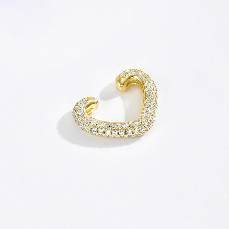 Manșete de urechi din cupru cu zirconiu încrustat, formă inimă, design original, clipsuri în formă de U pentru femei