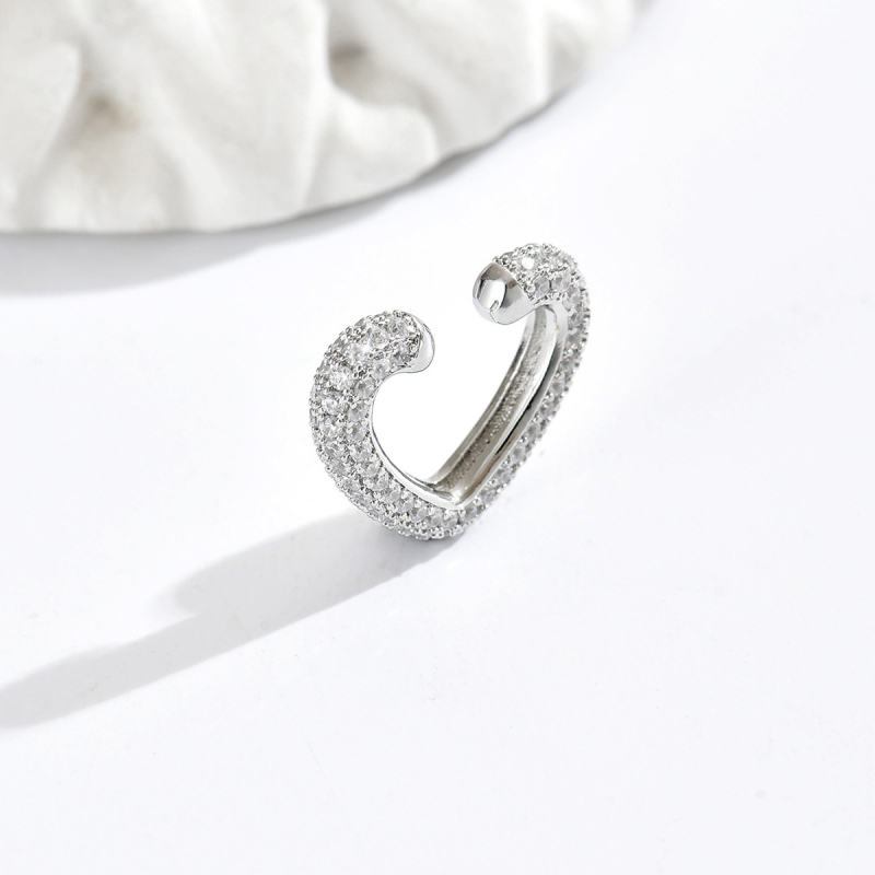 Manșete de urechi din cupru cu zirconiu încrustat, formă inimă, design original, clipsuri în formă de U pentru femei