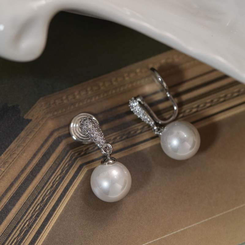 Cercei picătură din cupru placat cu argint, formă picătură, electroplatare, brand Yu meiren, stil Old Money