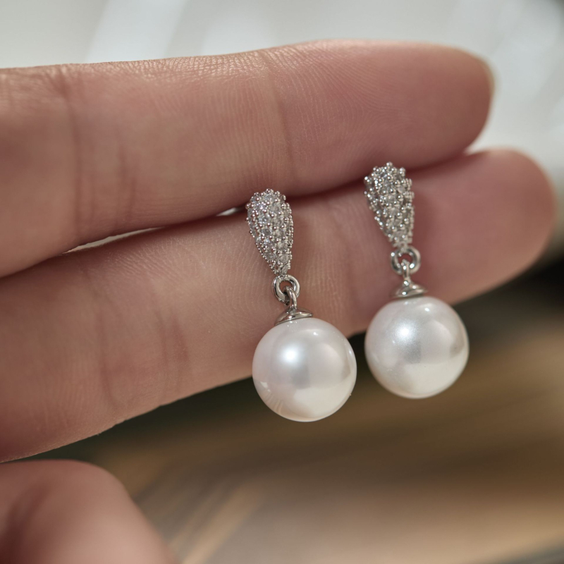 Cercei picătură din cupru placat cu argint, formă picătură, electroplatare, brand Yu meiren, stil Old Money