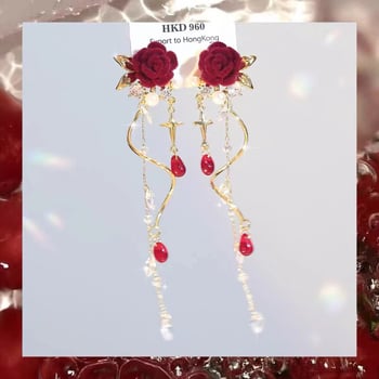 Klipszes fülbevalók virágmotívummal és bojtokkal, kézzel készített ötvözetből, koreai stílus, őszi 2024