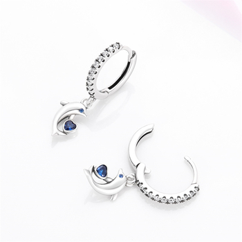 Cercei din argint 925, motiv marin cu balenă și coadă de pește, placare electrolitică, pentru femei