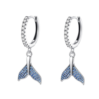 Cercei din argint 925, motiv marin cu balenă și coadă de pește, placare electrolitică, pentru femei