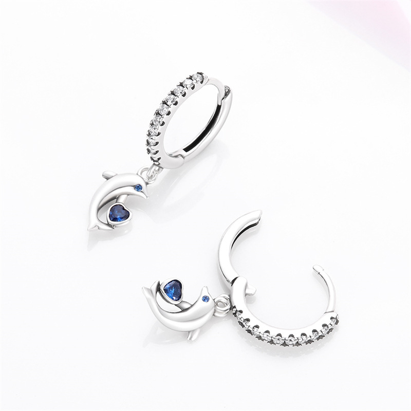 Cercei din argint 925, motiv marin cu balenă și coadă de pește, placare electrolitică, pentru femei