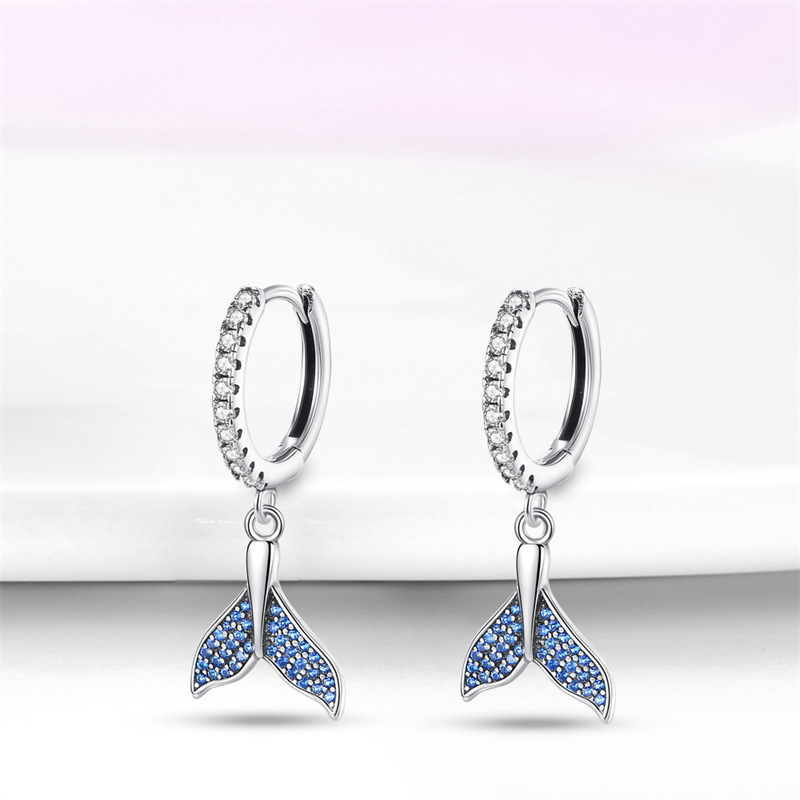 Cercei din argint 925, motiv marin cu balenă și coadă de pește, placare electrolitică, pentru femei