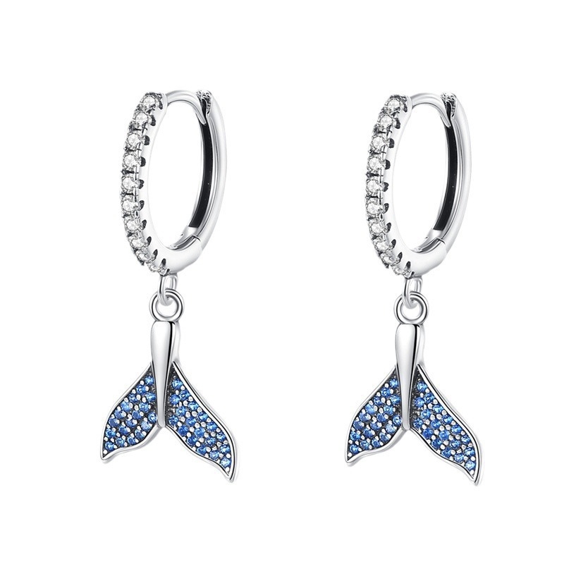 Cercei din argint 925, motiv marin cu balenă și coadă de pește, placare electrolitică, pentru femei