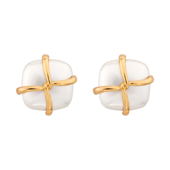 Francia stílusú négyzet alakú fülklipsz keresztezett geometriai dizájnnal, réz alapanyagú, elektroplattált