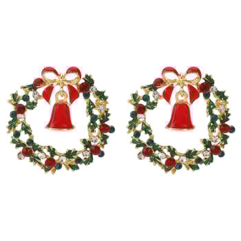 Fülbevalók E14044: karácsonyi stílus, szív és masni alak, ötvözet + strasszok, gyémántcsiszolás