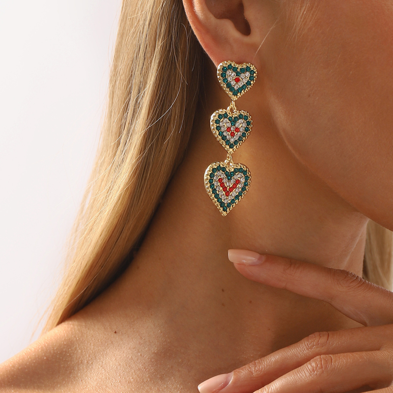 Fülbevalók E14044: karácsonyi stílus, szív és masni alak, ötvözet + strasszok, gyémántcsiszolás