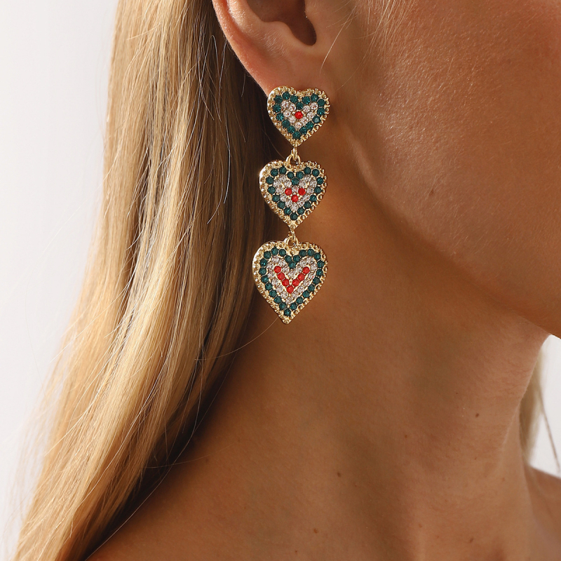 Fülbevalók E14044: karácsonyi stílus, szív és masni alak, ötvözet + strasszok, gyémántcsiszolás