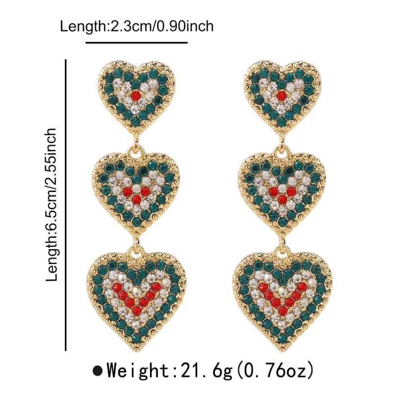 Fülbevalók E14044: karácsonyi stílus, szív és masni alak, ötvözet + strasszok, gyémántcsiszolás