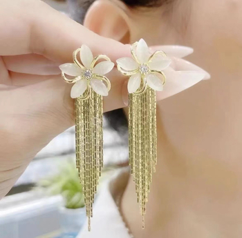 Haige fülbevalók – növényi virággal díszített design, ötvözet, elektroplattált, japán-koreai stílus