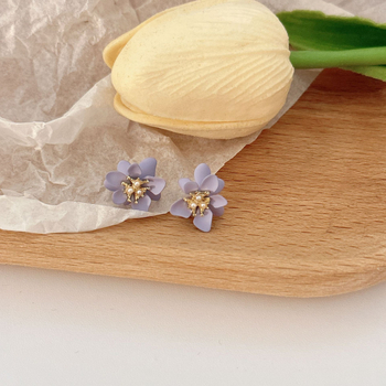 Ötvözetből készült fülbevalók, 925 ezüst fülpálca, virágos-geometriai dizájn, sütőfesték befejezés, koreai stílus