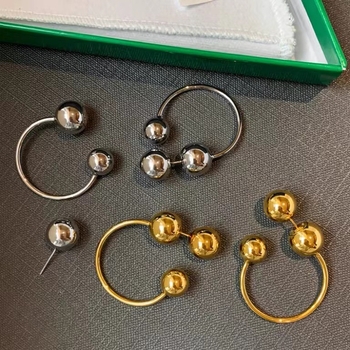 Naušnice – bakar, kuglice, stražnji zatvarač, dvostruko nošenje, geometrijski stil, elektroplirano