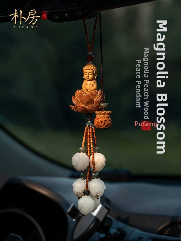 Automobilový visací dekor: kreslený Bodhi Buddha príves s motívom magnólie, zliatina, aróma funkcia