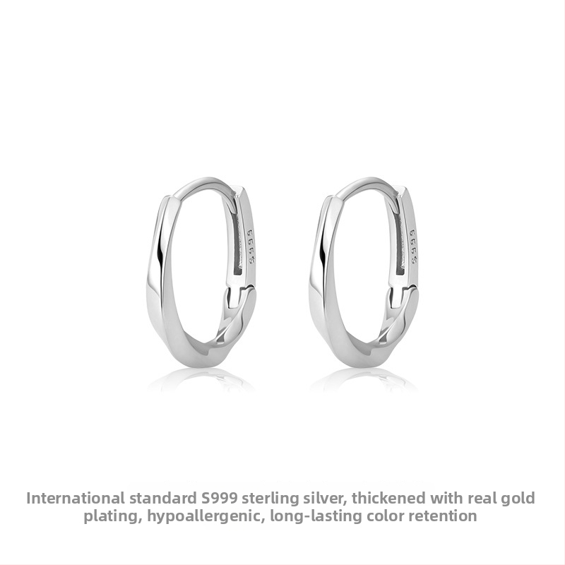 Sidabriniai apskritimo auskarai, paprastas stilius, elektroplakavimas, 2025 m. pavasaris