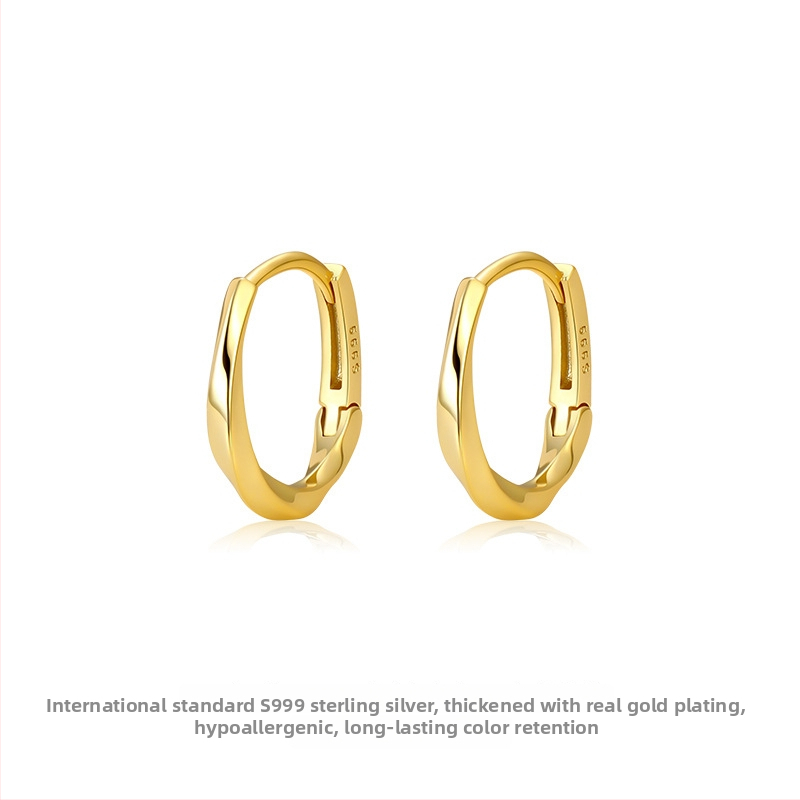 Sidabriniai apskritimo auskarai, paprastas stilius, elektroplakavimas, 2025 m. pavasaris