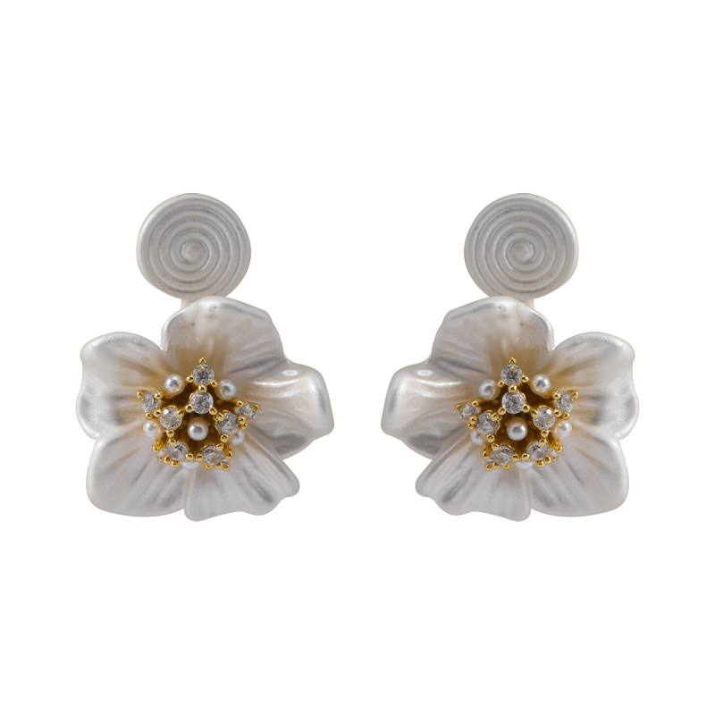 Mesterséges gyöngyökkel Camellia fülbevalók, virág alakú, fülcsipesz szúnyogok ellen, elektroplatált, nőknek