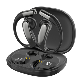 Bluetooth слушалки с ушна кука за спорт (отворен дизайн за ухото, Bluetooth 6.0 с ниска латентност, IPX5 водоустойчивост, живот на батерията 4-8 ч., двустранно стерео)