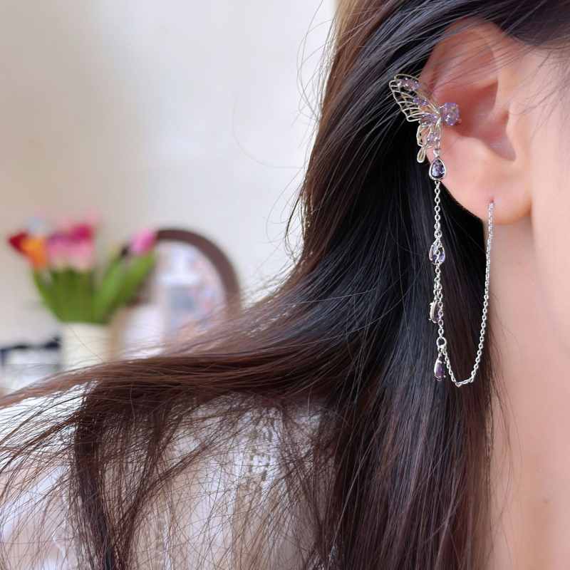 Fülbevalók - réz, U-alakú fülcsipesz, rovar-ihletésű dizájn, elektroplátolás, nőies pastoraális stílus